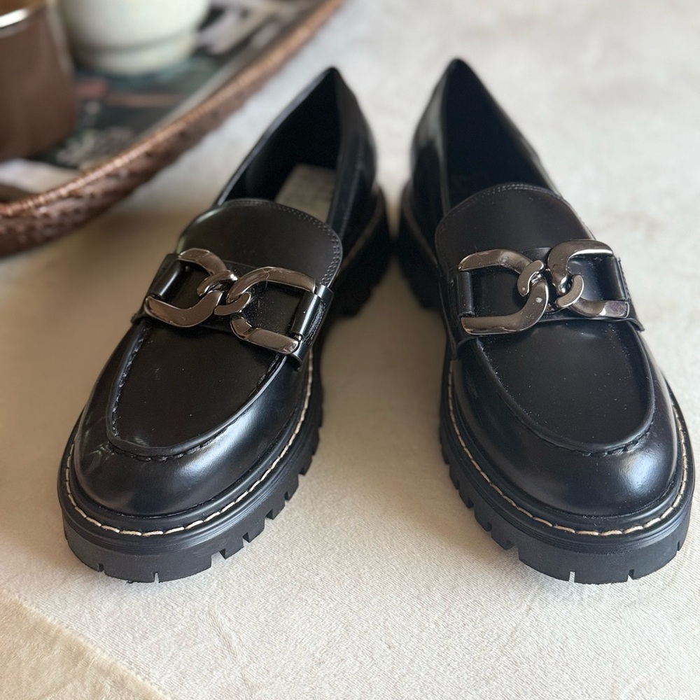 Marc Fisher Black Chunky Platform Loafers